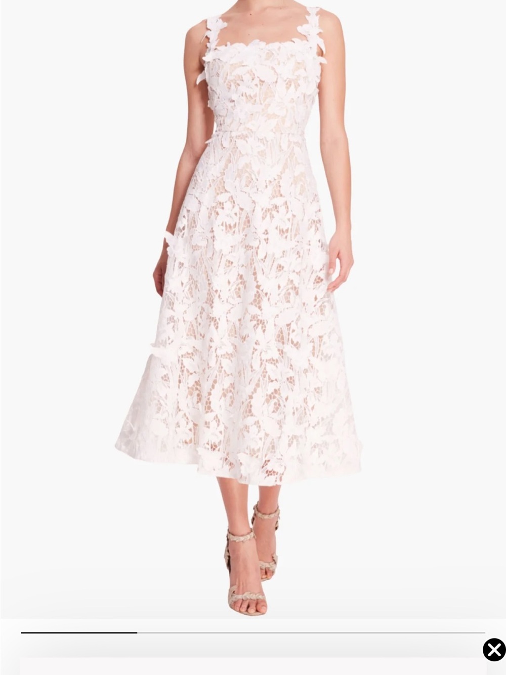 Marchesa Lace Guipure Sleeveless A-line Midi Cocktail Dress